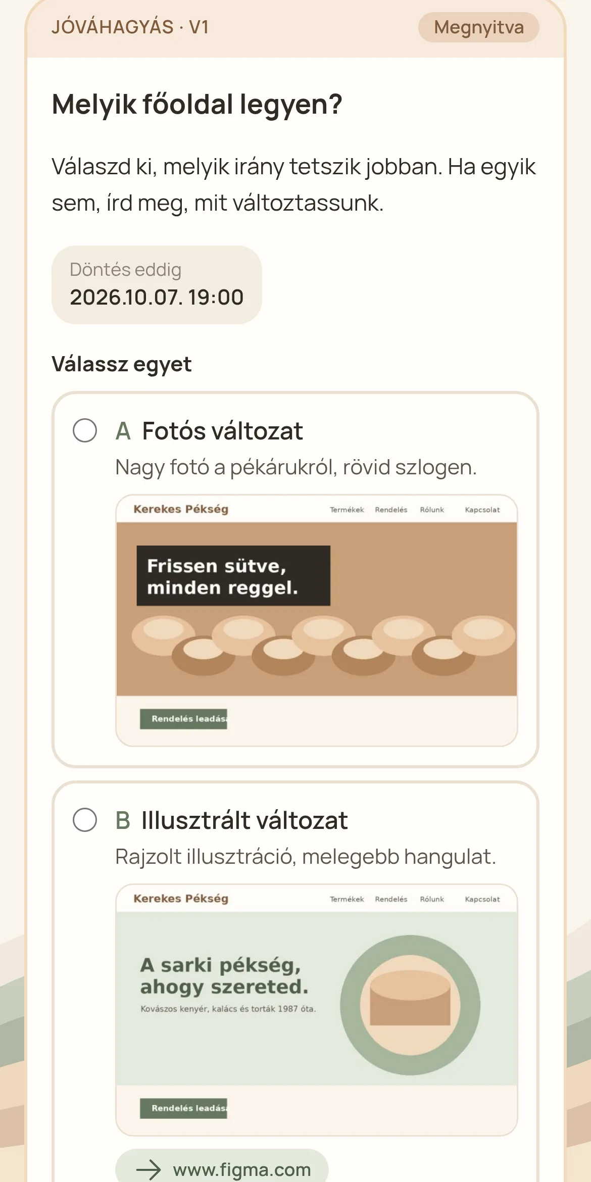 Az ügyfél nézete telefonon, egy jóváhagyással